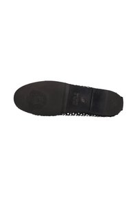 Suola di scarpa nera con logo impresso, taglia 37, e motivo di grip testurizzato su uno sfondo bianco.