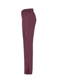 Pantalons de randonnée bordeaux en tissu léger et résistant. Comprend une taille élastique, des poches latérales et une poche zippée sur la cuisse.