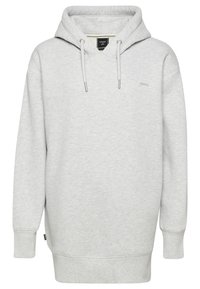 Helle graue Kapuzenjacke aus weichem Baumwollmix. Verfügt über eine Kängurutasche, verstellbare Zugbänder und gerippte Bündchen. Kleines Logo auf der Brust.