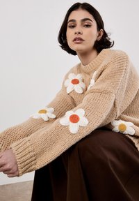 Apricot EMBROIDERED DAISY - Strickpullover - stone