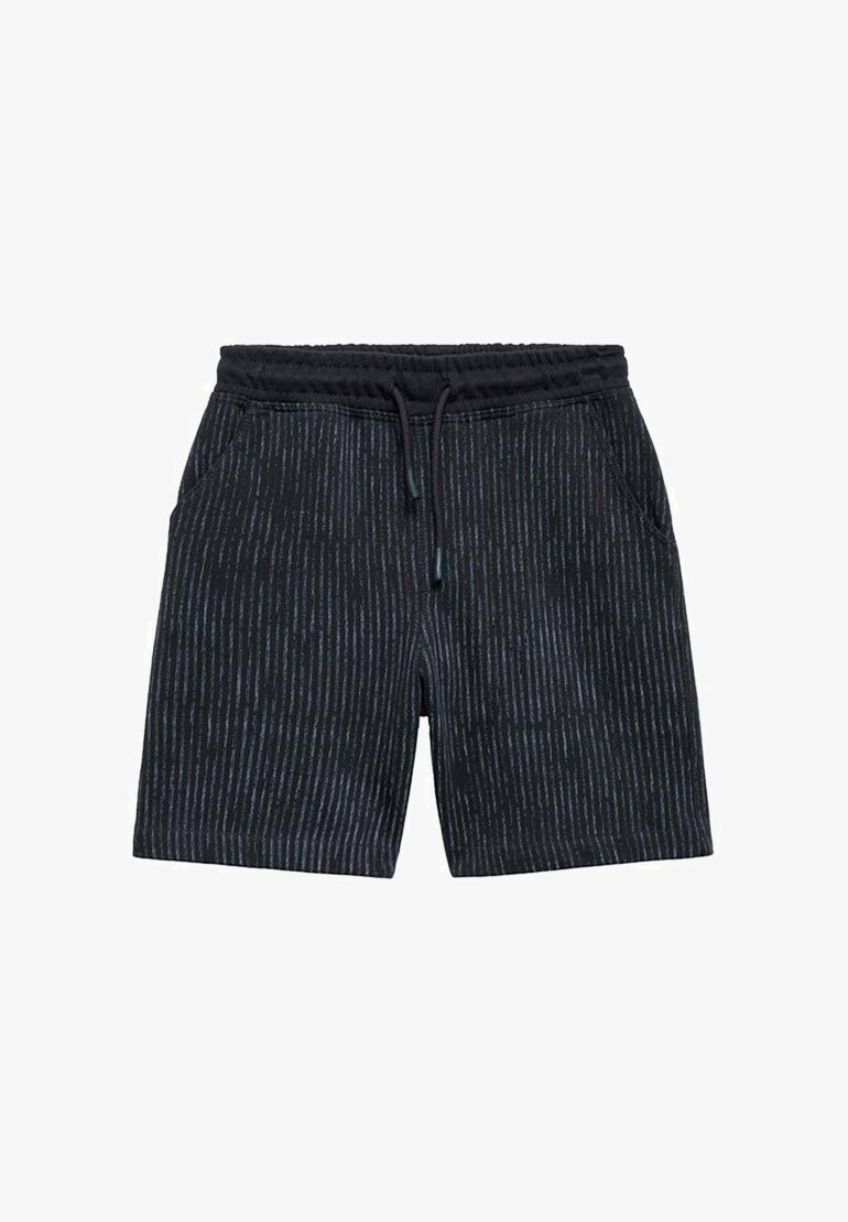 Černé šortky s texturovaným pruhovaným vzorem. Mají elastický pas se stahovací šňůrkou a boční kapsy. Měkká tkanina.