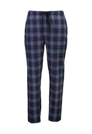 Siniset ruudulliset pyjamahousut, joissa on joustava vyötärö ja nyöri. Valmistettu pehmeästä kankaasta, jossa on rento istuvuus ja vaihtelevaa sinisen sävyä.