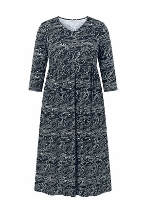 Ulla Popken, WAVE PRINT 3/4 SLEEVE EMPIRE WAIST POCKET DRESS - Jerseyjurk - black