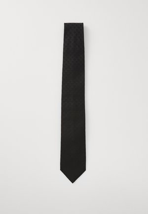 Cravat negru din material neted, având un model discret cu puncte. Are un capăt ascuțit și măsoară aproximativ 145 cm în lungime.