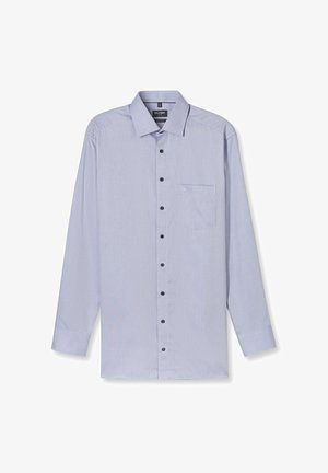 Light blue long-sleeve men's button-up shirt with a pointed collar and chest pocket, displayed flat on a white background.