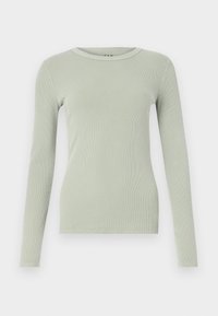 Langsleeve top in lichtgroene geribbelde stof met een ronde hals en een aansluitend ontwerp. Geen zichtbare patronen of versieringen.