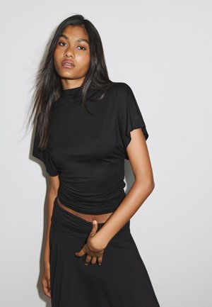 Stradivarius, MOCK NECK GATHERED T-SHIRT - T-shirt basique - black