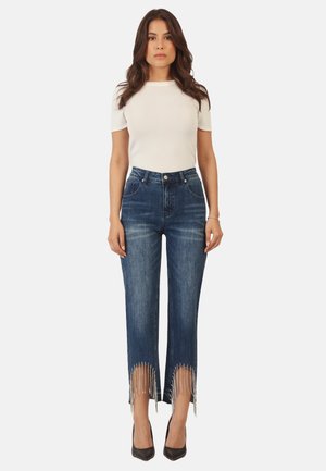 MIT KRISTALLSTEINEN - Vaqueros slim fit - mittelblau
