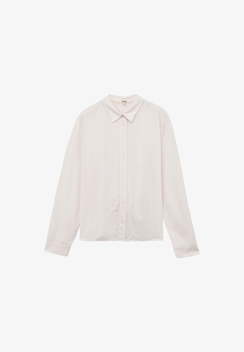 Lysrosa langærmet skjorte med knaplukning og krave, lavet af glat stof, med en lige skæring og en afslappet pasform.