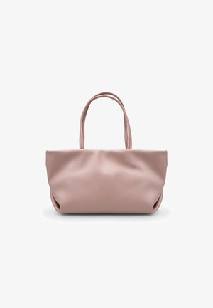 Borsa tote in pelle rosa chiaro con due manici, texture morbida e bordi inferiori arrotondati. Design minimalista, senza parti metalliche o decorazioni visibili.