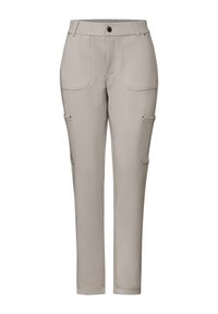 Beiga byxor i stretchigt tyg, med slim fit, fram- och sidofickor samt knappstängning i midjan.