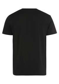 T-shirt in cotone nero con scollatura a girocollo, maniche corte e taglio dritto. Nessuna grafica o motivo visibile. Texture liscia.