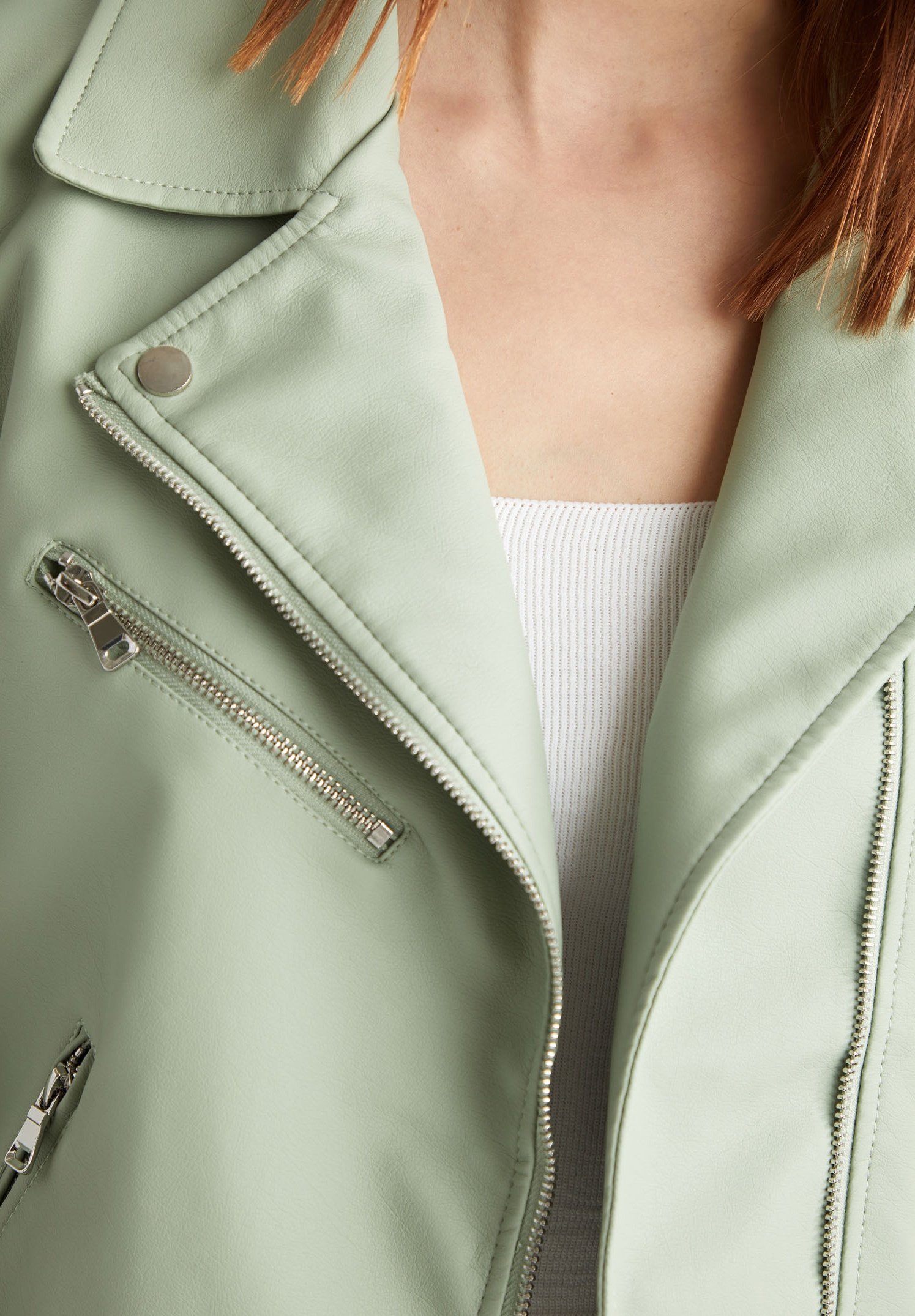 turquoise faux leather jacket