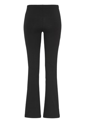 Black elastic-waist pants with a subtle flare at the bottom, shown from the back against a white background.