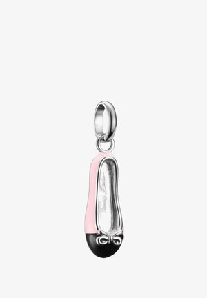 Charm de chausson de ballet rose et noir en argent sterling, avec une finition lisse, une forme ronde et un petit accent en nœud au niveau des orteils.
