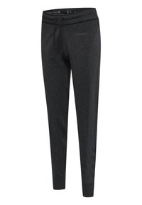 Zwarte sweatpants met een aansluitend ontwerp, voorzien van een trekkoord in de taille, textuuraccenten aan de zijkant en een logo dat nabij de tailleband is gedrukt.