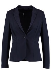 Marinblå skräddarsydd kavaj för kvinnor med en knappstängning, notch-lapel, långa ärmar och två framfickor.