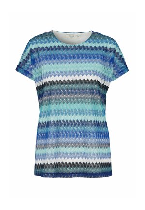 Kortærmet skjorte med et zigzag-mønster i varierende nuancer af blå, sort og hvid. Lavet af letvægts tekstureret stof.