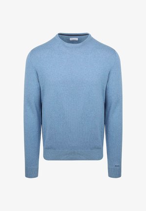 Light blue crew neck sweater with long sleeves, ribbed cuffs and hem, and small "McG" logo on the left sleeve cuff.