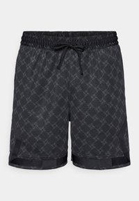 Sorte svøm shorts med elastisk talje, justerbar snor og et subtilt geometrisk mønster på stoffet.