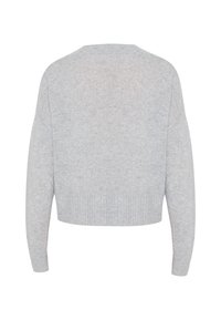 Maglione corto lavorato a maglia in grigio chiaro, con scollo rotondo e polsini a coste. Tessuto morbido con vestibilità casual.