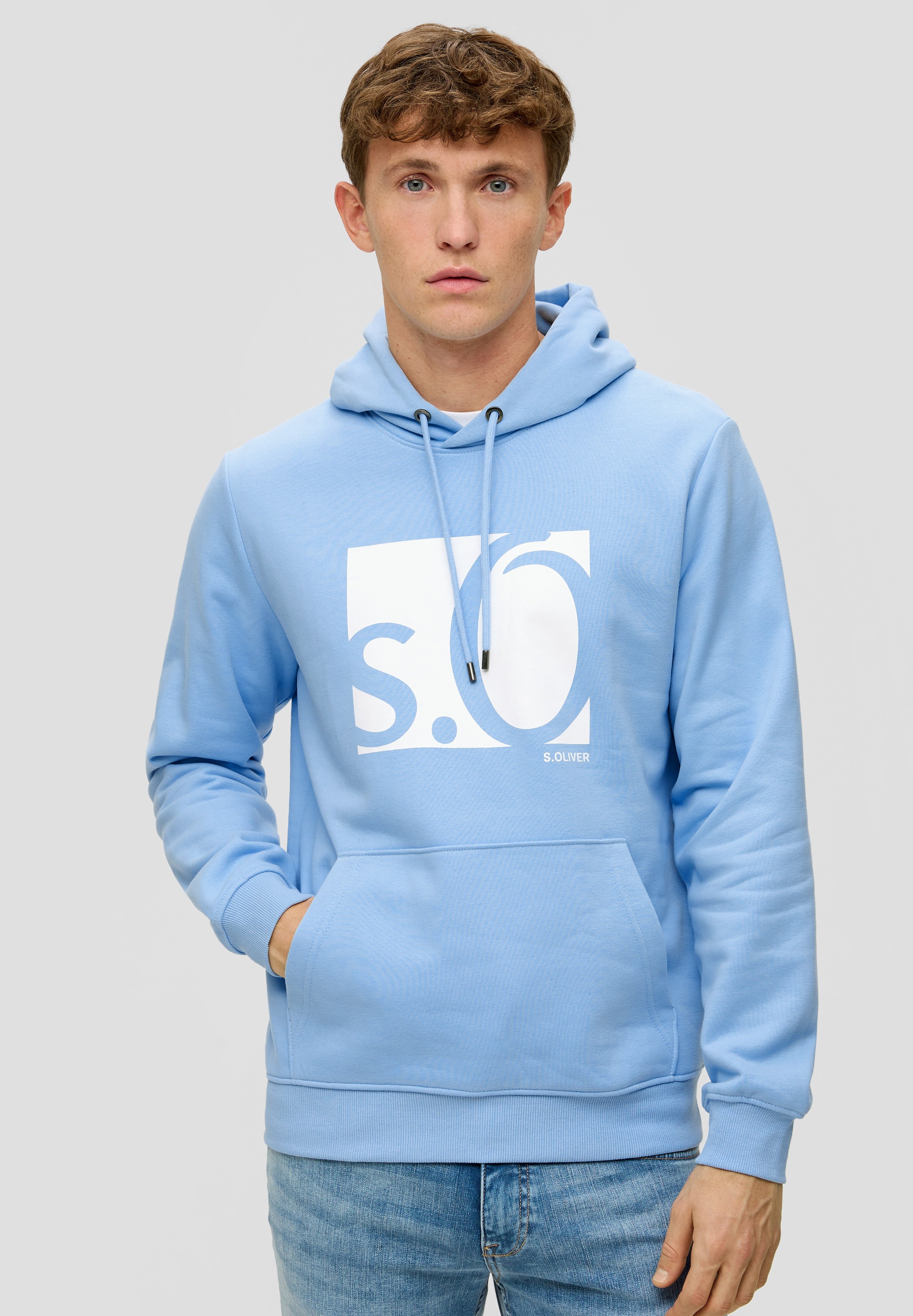 S.Oliver Herren Sweatshirt – Relaxed Fit, Langarm, Mit Logo-Print, Größe L (Rückenlänge Ca. 70 Cm)