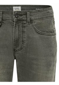 Slim-fit-farkut haalistuneesta harmaasta denimistä, joissa on napillinen kiinnitys, viiden taskun malli ja hienovarainen teksturoitu viimeistely.