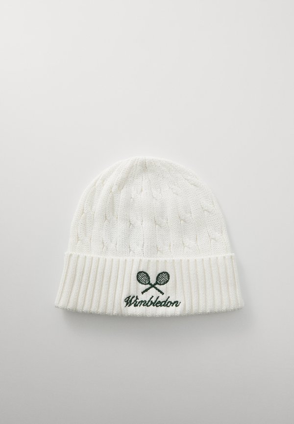 WIMBLEDON CABLE KNIT LOGO BEANIE - Beanie - cream
