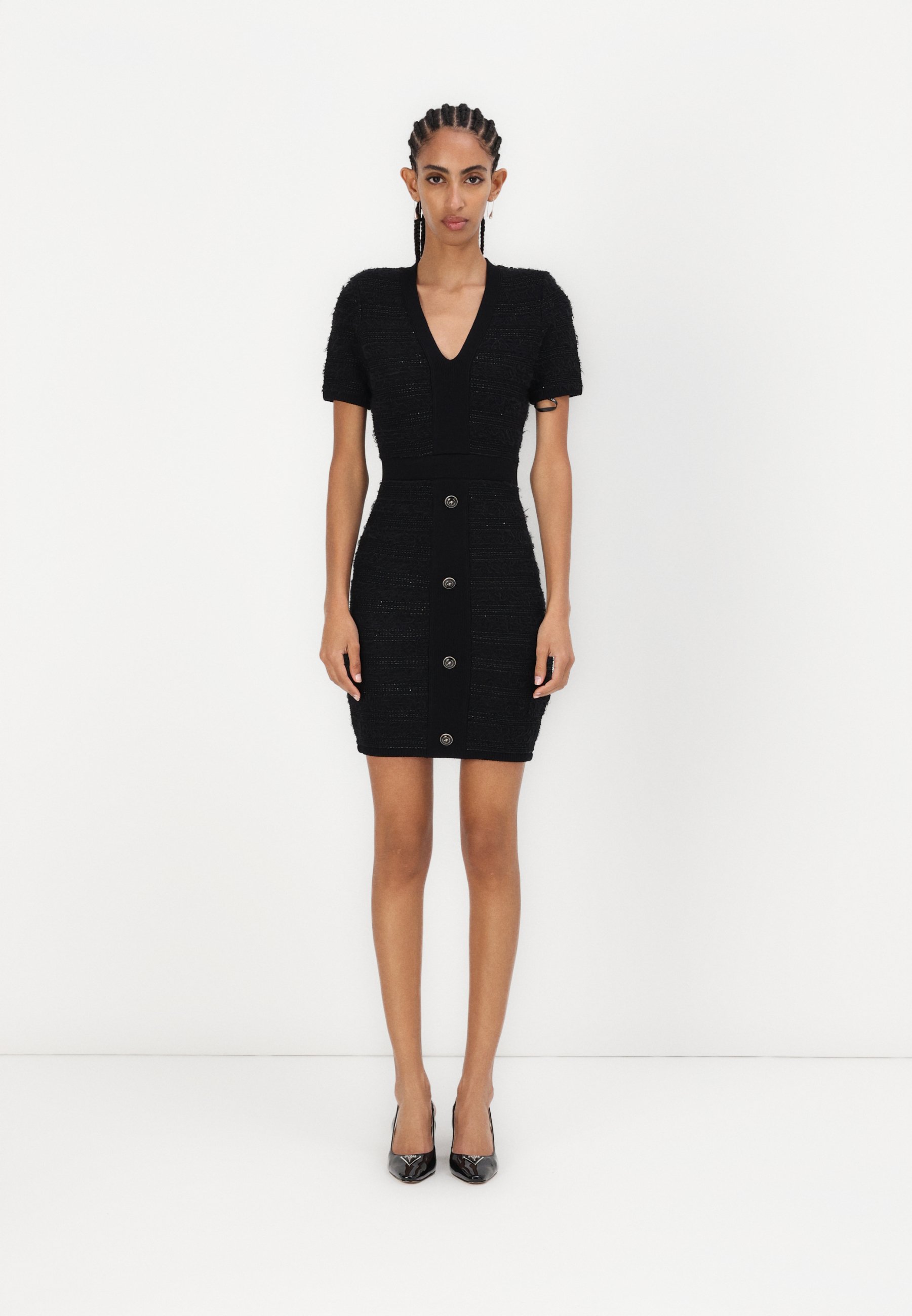 Guess Vestito Donna Cassandra Mini Sweater Dress A Maniche Lunghe - Abito In Misto Lana Nero Con Collo Alto