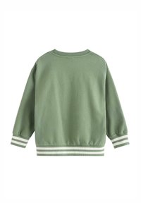 Grøn bomulds sweatshirts med lange ærmer, ribbede manchetter og hvide stribede detaljer ved kanten og ærmerne. Glat tekstur, afslappet pasform.