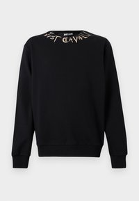 Μαύρο μακρυμάνικο φούτερ με ριμπ μανσέτες και τελείωμα, με γραφικό κείμενο «Just Cavalli» γύρω από το λαιμό.