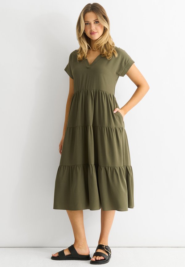 V NECK - Freizeitkleid - khaki