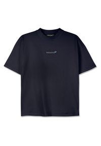 T-shirt en coton bleu marine avec des manches courtes, col rond et petit logo en texte "PEGADOR" avec un accent papillon sur la poitrine.