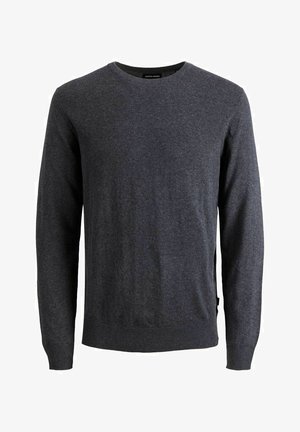 Maglione a collo rotondo di colore grigio scuro realizzato in morbido filato. Presenta un design pulito e attillato, con bordi a coste sui polsini e sull'orlo.
