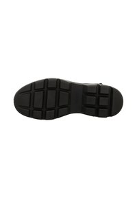 Schwarze Schuhsohle mit rechteckigem Profil, aus Gummi gefertigt. Verfügt über eine geriffelte Textur für besseren Halt und ist speziell für Komfort geformt.
