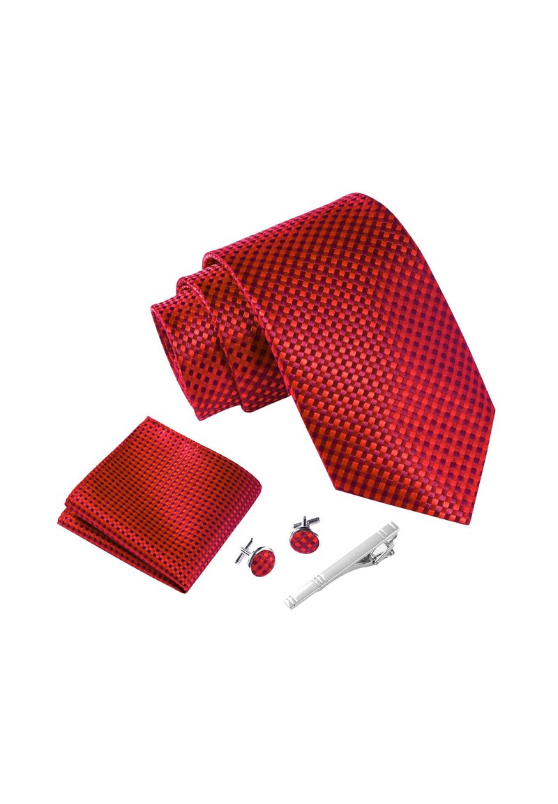 Set Da Uomo Con Fascia Da Smoking In Raso Rosso, Cintura Regolabile E Cravatta Con Fazzoletto Da Taschino Abbinato - Italia - Foto 5