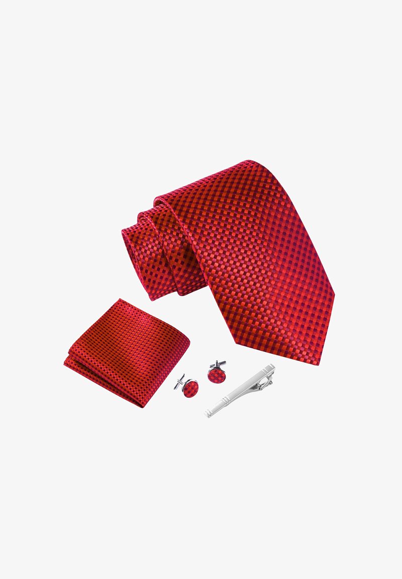 Set Da Uomo Con Fascia Da Smoking In Raso Rosso, Cintura Regolabile E Cravatta Con Fazzoletto Da Taschino Abbinato - Italia - Foto 5