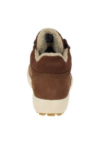 Braune Wildleder-Low-Top-Schuhe mit einem weichen, hellbraunen Innenfutter, gepolstertem Kragen und weißer Gummisohle. Verfügt über eine Zuglasche an der Ferse für einfaches An- und Ausziehen.