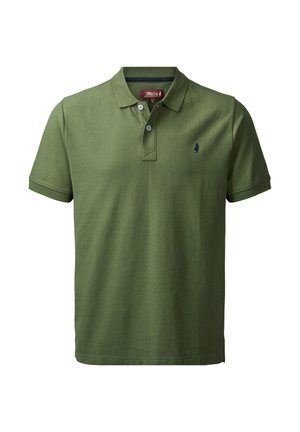 Groene polo in een katoenmix, met een kraag, een knoopsluiting met twee knopen en een klein marineblauw logo op de borst. Rechte zoom en korte mouwen.