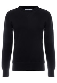 Felpa nera a maniche lunghe con scollatura rotonda, polsini e orlo a costine. Realizzata in un tessuto liscio con delicate cuciture.