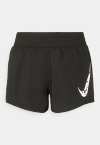Pantalones cortos deportivos negros con cinturilla elástica y logotipo de Nike estilizado en blanco en la pierna delantera derecha.