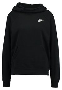 Svart sweatshirt med en känguruficka, långa ärmar och huva. Har en vit Nike-logotyp på bröstet. Tillverkad av mjukt tyg.