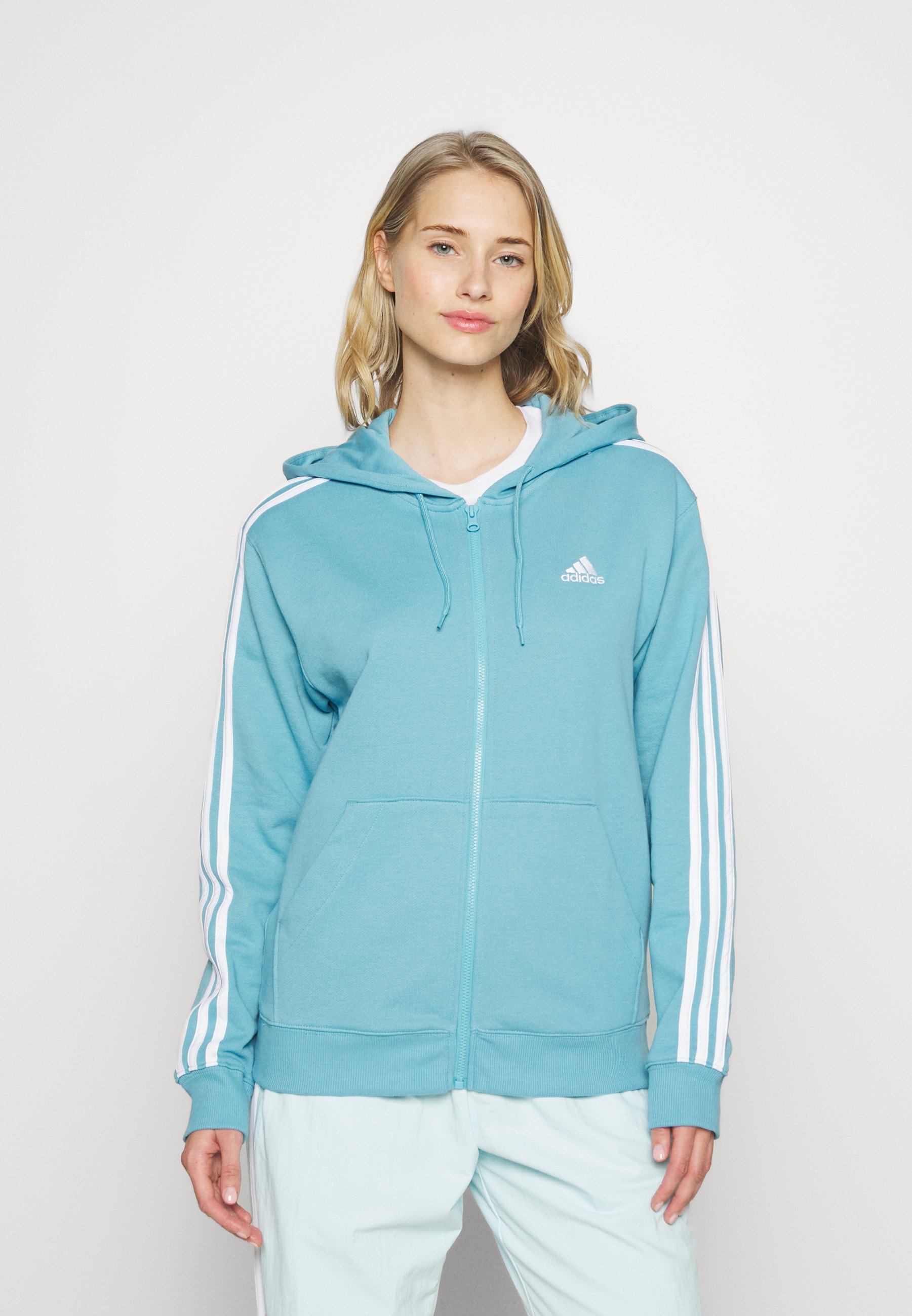adidas Sportswear W 3S FT FZ R HD - Zip-up sweatshirt - preloved  blue/white/blue - Zalando.co.uk