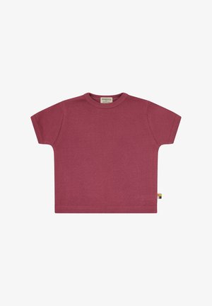 Roestkleurig T-shirt met korte mouwen, gemaakt van zachte katoen. Rund decolleté, losse pasvorm, met een klein logo-label aan de zijnaad.
