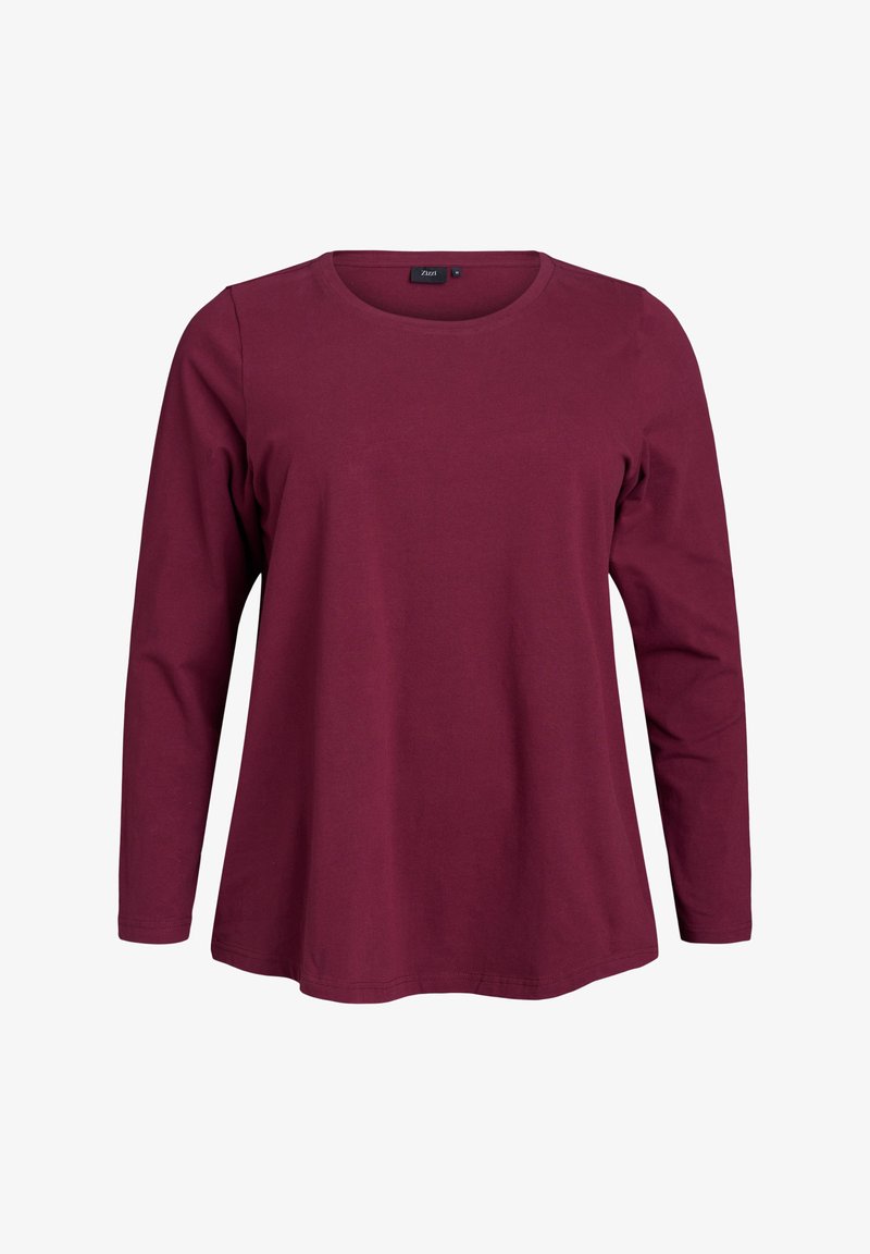 Bordo dolgimi rokavi T-shirt iz mehkega bombaža, z okroglim ovratnikom in sproščenim krojem, s pravim robom in preprostim dizajnom.