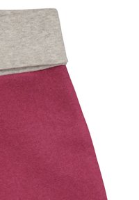 Fleece-Leggings mit einem grauen elastischen Bund und einem strukturierten magentafarbenen Körper. Das Material wirkt weich und warm.
