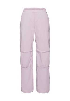 Lichtpaarse afritsbare broek met ritssecties bij de knieën, elastische tailleband en subtiel logo op het bovenbeen.