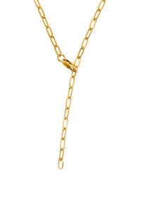 Collana in oro con link allungati e chiusura a gancetto. Texture liscia e finitura lucida, con un design a forma di Y.