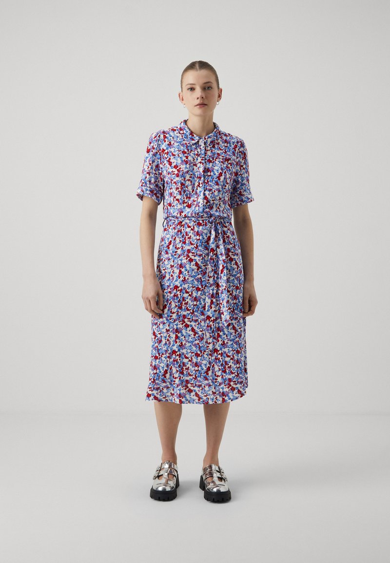 VILA - VIALA MIDI DRESS - Skjortekjole - egret/blue/cabaret, Forstør