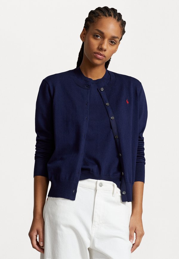 PIMA COTTON LONG SLEEVE CARDIGAN - Cardigan - marine